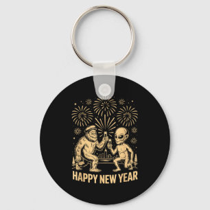 Happy New Year 2026 Funny Bigfoot And Alien Lovers Keychain