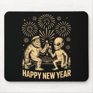 Happy New Year 2026 Funny Bigfoot And Alien Lovers Mouse Pad