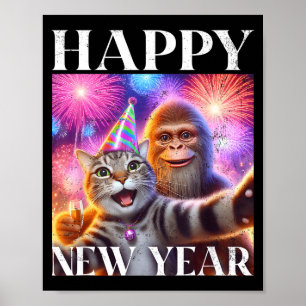 Happy New Year 2026 Funny Cat Bigfoot Party Art Poster