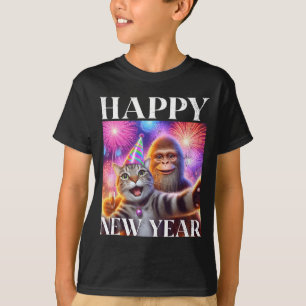 Happy New Year 2026 Funny Cat Bigfoot Party Art  T-Shirt