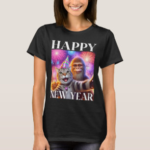 Happy New Year 2026 Funny Cat Bigfoot Party Art  T-Shirt