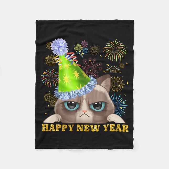 Happy New Year 2026 Funny Cat New Year's Eve Hat G Fleece Blanket (Front)