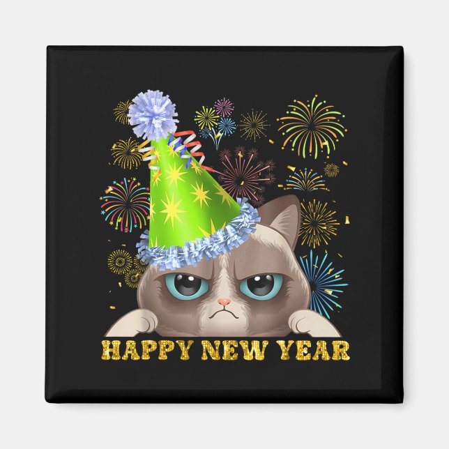 Happy New Year 2026 Funny Cat New Year's Eve Hat G Magnet (Front)