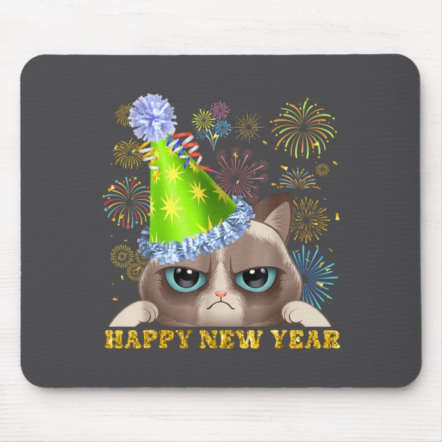 Happy New Year 2026 Funny Cat New Year's Eve Hat G Mouse Pad (Front)