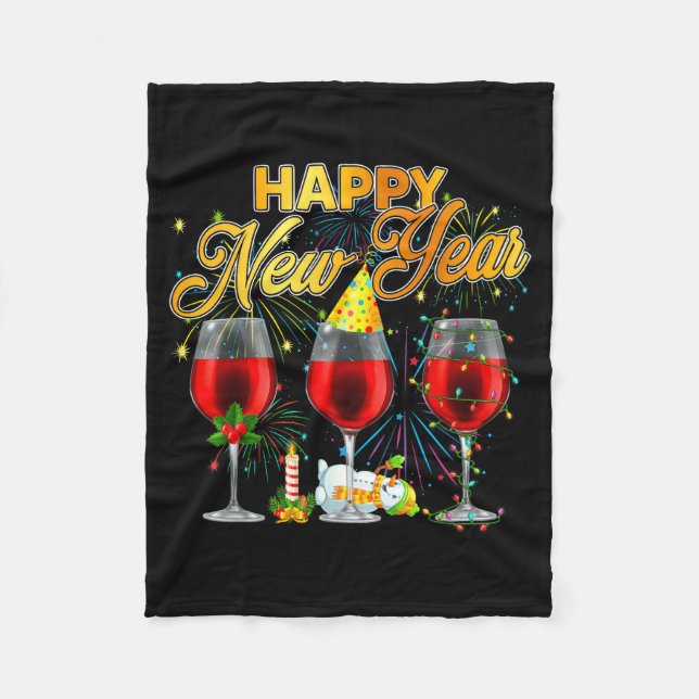 Happy New Year 2026 Gles Of Wine Fireworks New Yea Fleece Blanket (Front)