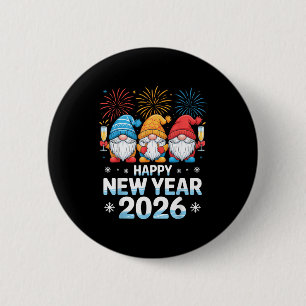 Happy New Year 2026 Gnome Cute Holiday Celebration 2 Inch Round Button