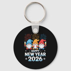 Happy New Year 2026 Gnome Cute Holiday Celebration Keychain