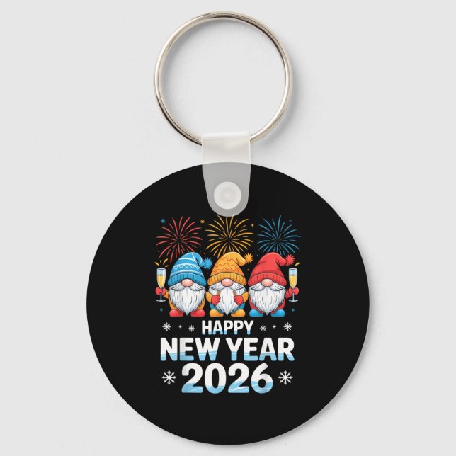 Happy New Year 2026 Gnome Cute Holiday Celebration Keychain (Front)