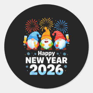 Happy New Year 2026 Gnome With Fireworks And Champ Classic Round Sticker