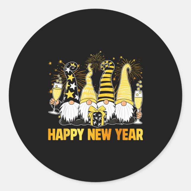 Happy New Year 2026 Gnomes Drinking Champagne New  Classic Round Sticker (Front)