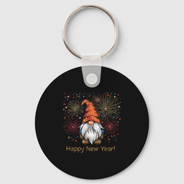 Happy New Year 2026 Gnomes Fireworks Confetti  Keychain (Front)