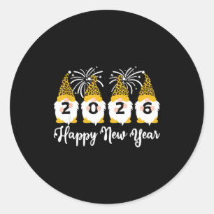 Happy New Year 2026 Gnomes Leopard Print Gnomies G Classic Round Sticker