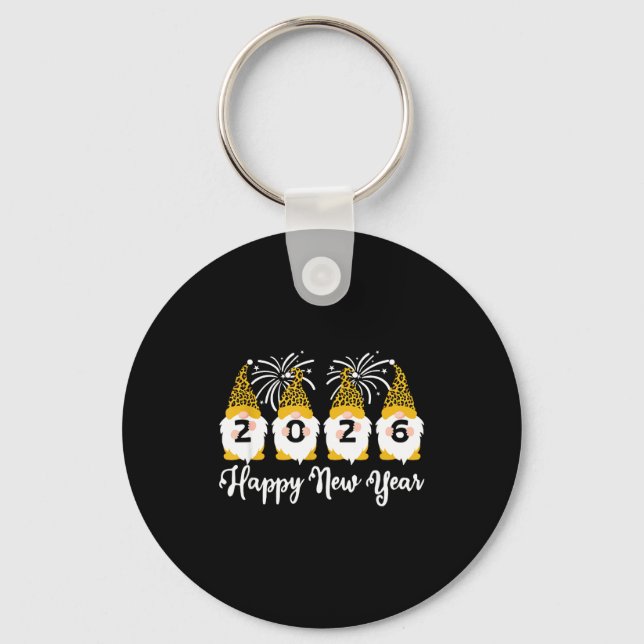Happy New Year 2026 Gnomes Leopard Print Gnomies G Keychain (Front)