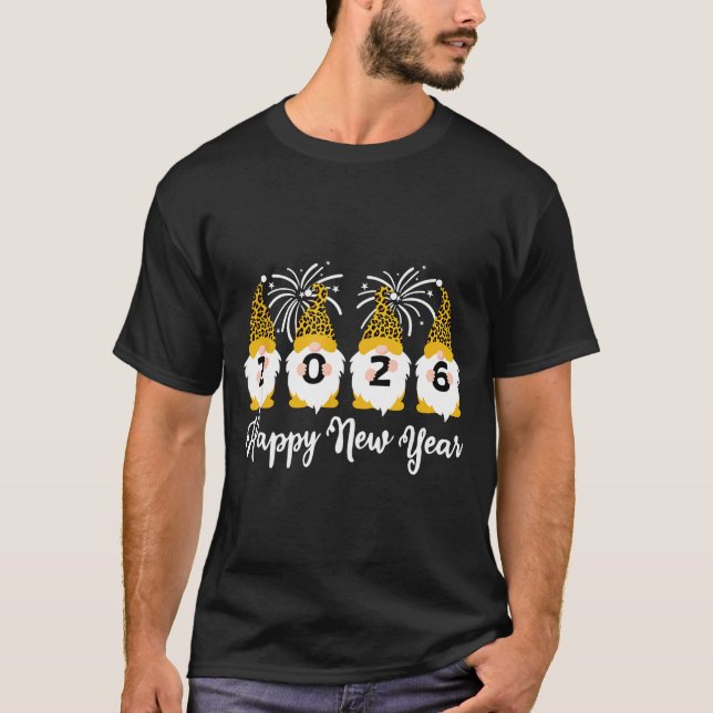 Happy New Year 2026 Gnomes Leopard Print Gnomies G T-Shirt (Front)