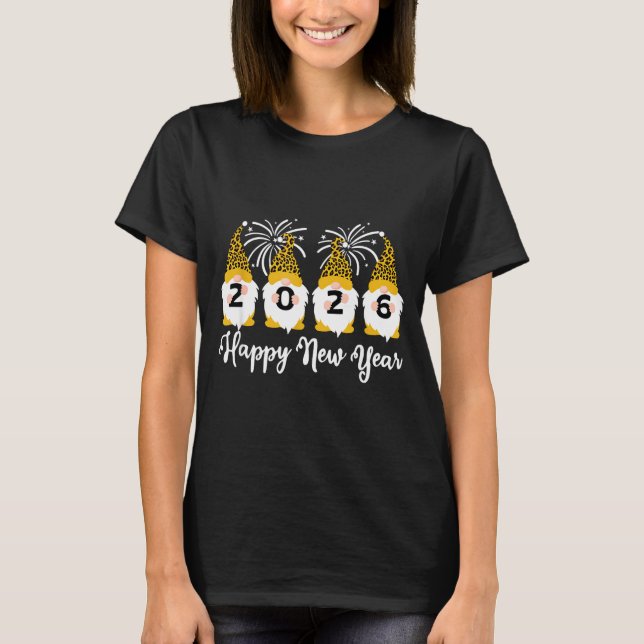 Happy New Year 2026 Gnomes Leopard Print Gnomies G T-Shirt (Front)
