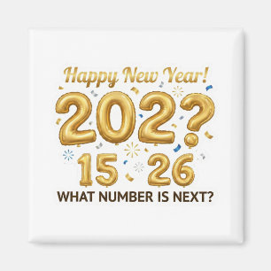 Happy New Year 2026 Gold Balloons Logic Quiz Magne Magnet