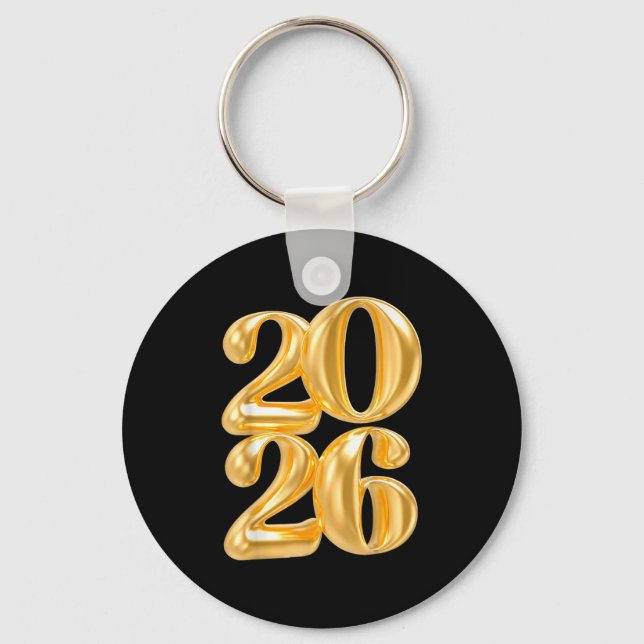 Happy New Year 2026 Gold Confetti Balloon Party Fa Keychain (Front)