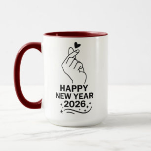 Happy New Year 2026 Gold Hand Heart Mug