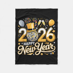Happy New Year 2026 Gold Party Celebration Gift Fleece Blanket