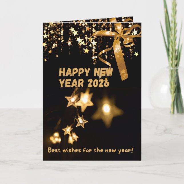Happy New Year 2026 Gold Star Greeting Card (Front)