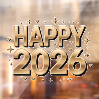 Happy New Year 2026 Gold Typography Window Cling