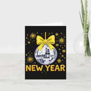 Happy New Year 2026 Golden Disco Ball Bow New Year Card