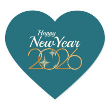 Happy New Year 2026 Heart Sticker Elegant Green & 