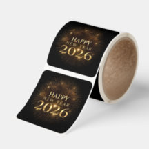 happy new year 2026 luxury black gold sticker roll