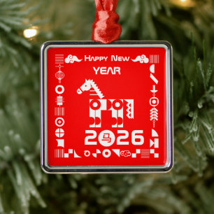 Happy New Year 2026 Metal Ornament