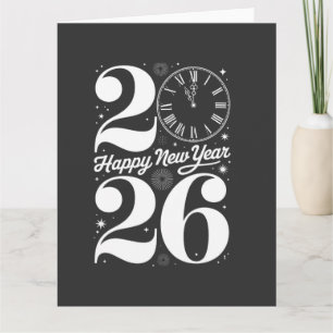 Happy New Year 2026 Midnight Clock Countdown Card