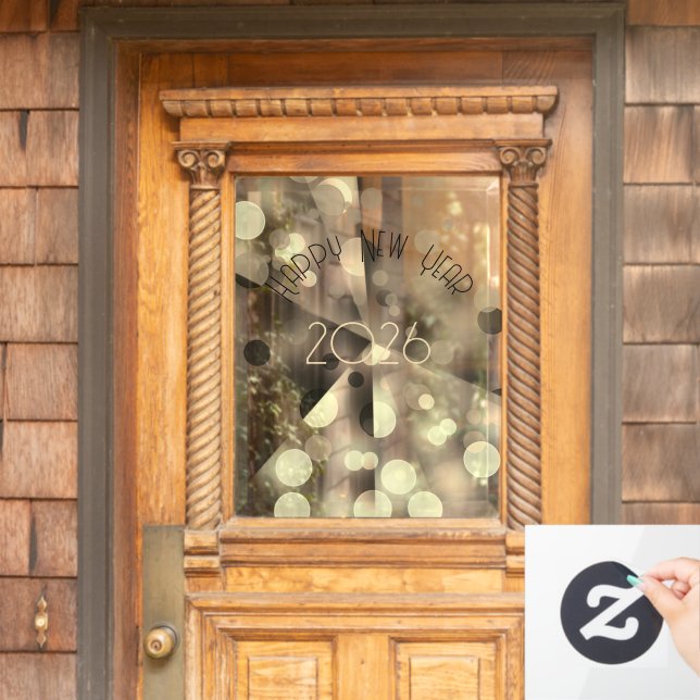 Happy new year 2026 modern gold bubbles window cling (Home Door)
