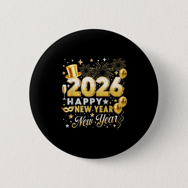 Happy New Year 2026 New Year Party Ballon Family M 2 Inch Round Button (Front)