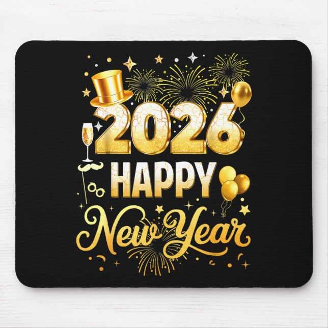 Happy New Year 2026 New Year Party Ballon Family M Mouse Pad (Front)