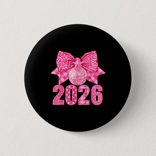 Happy New Year 2026 Nk Bow Patchwork Leopard Zebra 2 Inch Round Button (Front)