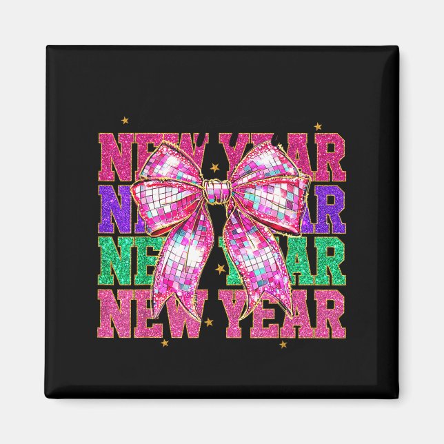 Happy New Year 2026 Nk Coquette Bow Disco Ball Cou Magnet (Front)