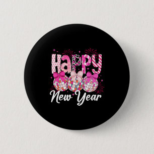 Happy New Year 2026 Nk Coquette Bow Disco Ball Fir 2 Inch Round Button