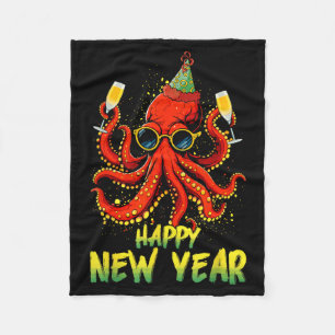 Happy New Year 2026 Octopus Drinking Champagne New Fleece Blanket