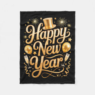 Happy New Year 2026 Party Ballons, Fireworks And C Fleece Blanket