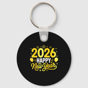 Happy New Year 2026 Party Balloons Fireworks Famil Keychain