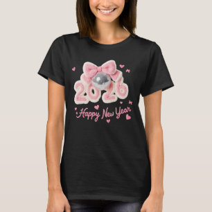 Happy New Year 2026 Pink Fuzzy Disco Ball Tee