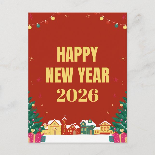 Happy New Year 2026 Postcard–Festive Greeting Card (Front)