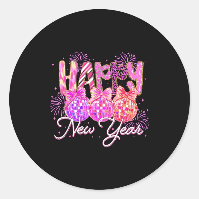 Happy New Year 2026 Preppy New Years Nk Coquette B Classic Round Sticker (Front)