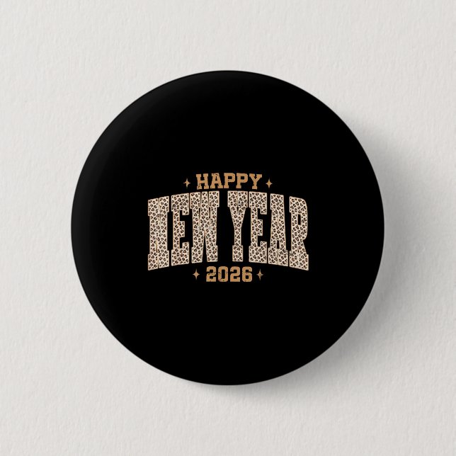 Happy New Year 2026 Retro Leopard New Years Eve Pa 2 Inch Round Button (Front)