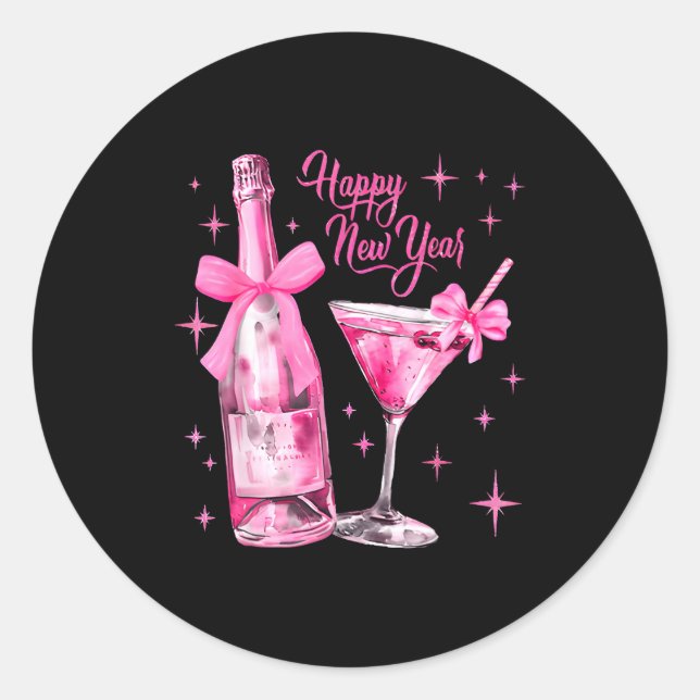 Happy New Year 2026 Retro Nk Bow Whisky New Year's Classic Round Sticker (Front)