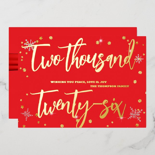 Happy New Year 2026 Retro Red Ribbon Foil Holiday Card (Front/Back)