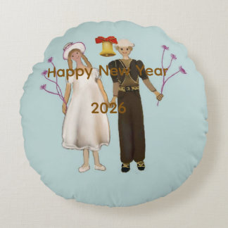 Happy New Year 2026 Round Pillow