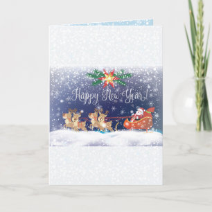 Happy New Year 2026 & Santa Christmas Characters Holiday Card