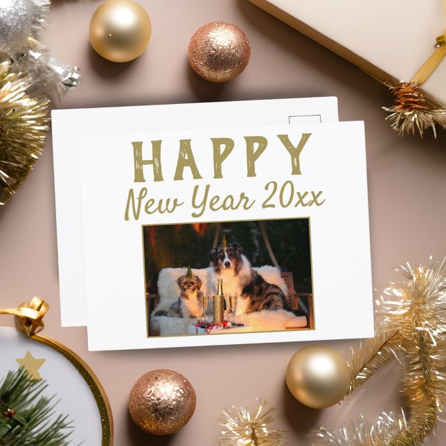 Happy New Year 2026 Script Dog Photo Holiday  Postcard (Creator Uploaded)