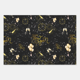 Happy New Year 2026 Seamless Pattern Wrapping Paper Sheet