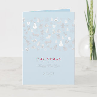 Happy New Year 2026 & Silver Christmas Characters Holiday Card